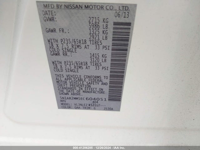 Nissan Pathfinder Sv 2014 5N1AR2MM5EC604051 Image 9