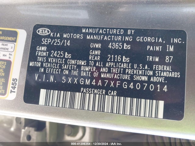 5XXGM4A7XFG407014 KIA Optima Lx