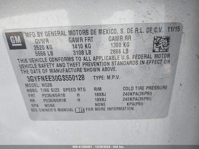 2016 CADILLAC SRX 3GYFNEE30GS550128 Photo 8