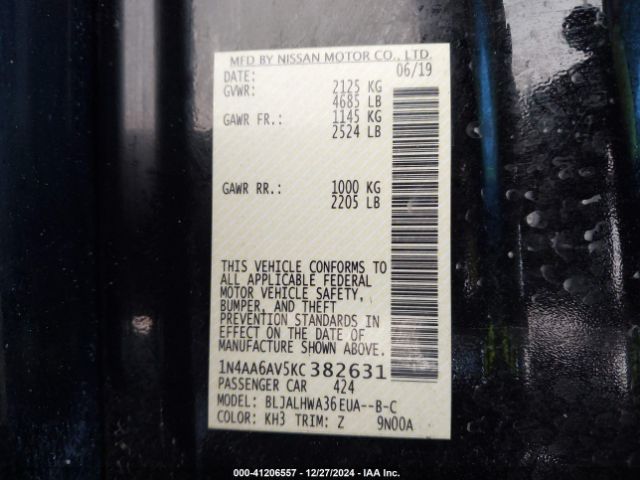 1N4AA6AV5KC382631 Nissan Maxima 3.5 Platinum