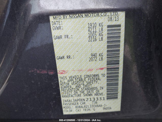 Nissan Altima 2.5 S 2014 1N4AL3AP0EN213331 Image 9