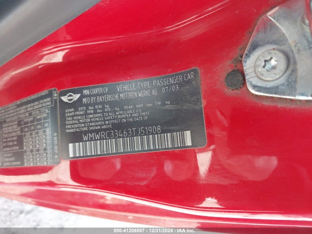 2003 MINI COOPER WMWRC33463TJ51908 Photo 8