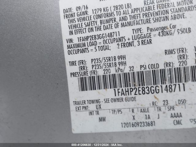 1FAHP2E83GG148711 Ford TAURUS SEL