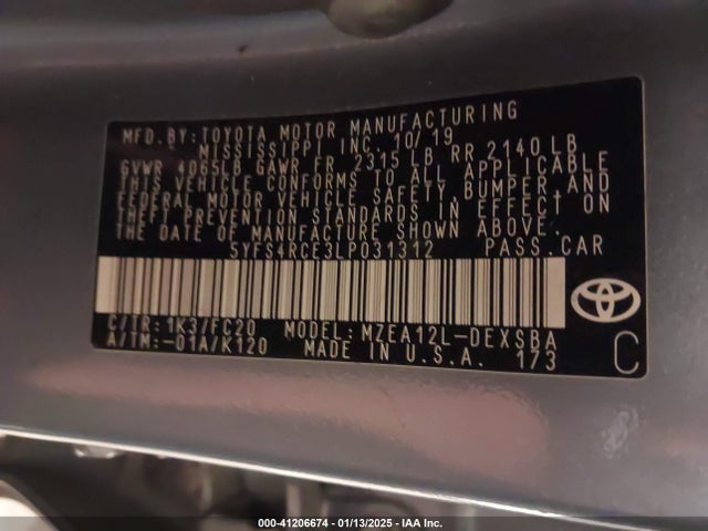 5YFS4RCE3LP031312 Toyota COROLLA SE