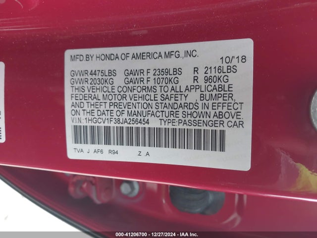 1HGCV1F38JA256454 Honda Accord Sport