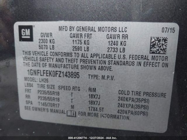 1GNFLFEK0FZ143895 Chevrolet EQUINOX 1LT