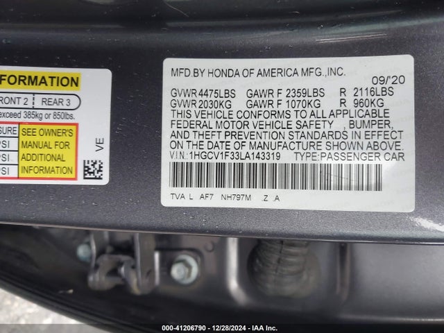 1HGCV1F33LA143319 Honda Accord Sport