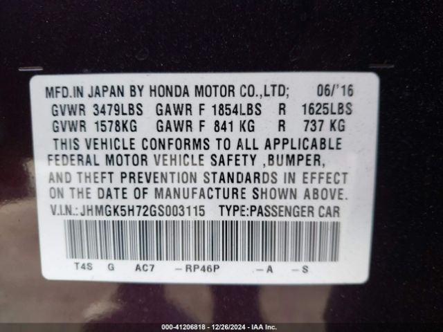 JHMGK5H72GS003115 Honda FIT EX
