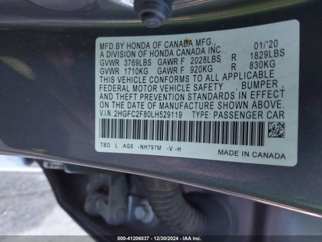 2020 HONDA CIVIC 2HGFC2F80LH529119 Photo 8