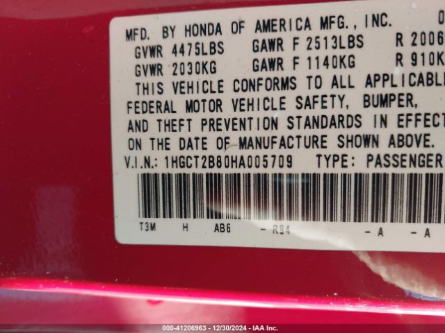 1HGCT2B80HA005709 Honda Accord Ex-l V6