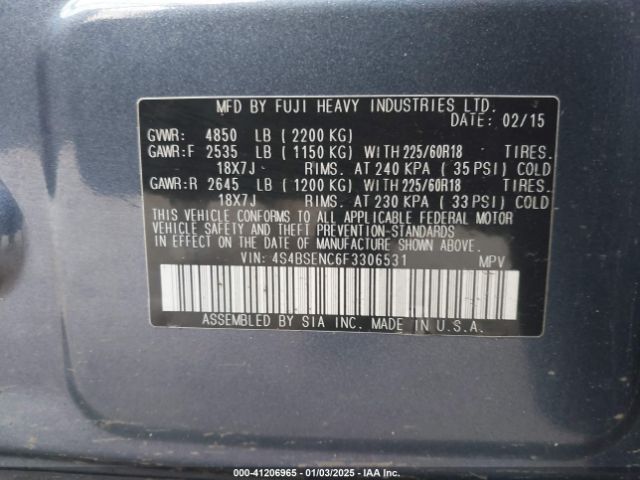 4S4BSENC6F3306531 Subaru Outback 3.6r Limited