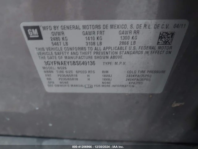 2011 CADILLAC SRX 3GYFNAEY5BS649136 Photo 8