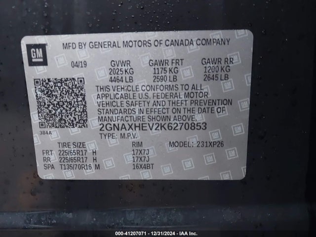 Chevrolet EQUINOX LS 2019 2GNAXHEV2K6270853 Image 9