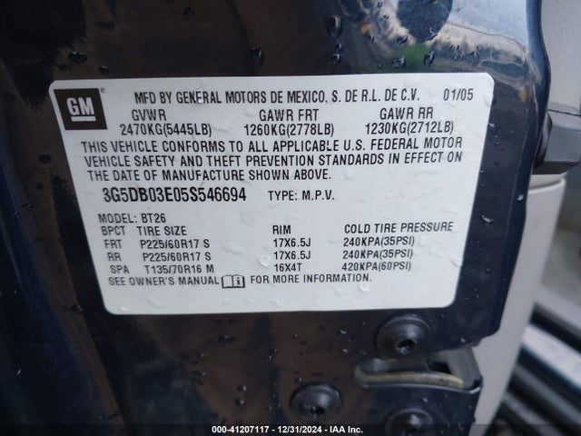 Продажа на аукционе авто 2005 Buick Rendezvous Cx, vin: 3G5DB03E05S546694, номер лота: 41207117