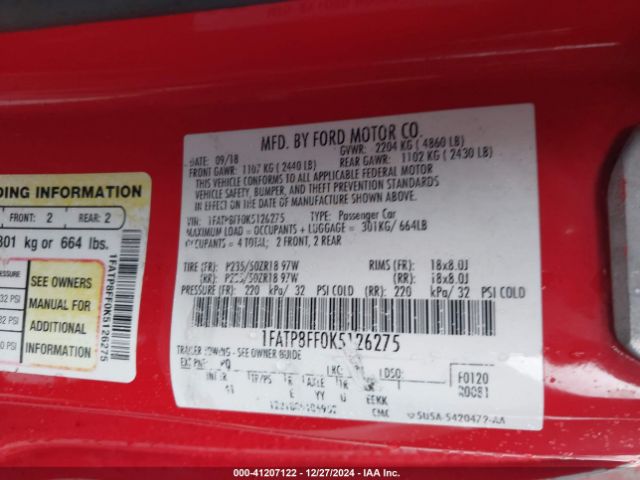 1FATP8FF0K5126275 Ford Mustang Gt Premium