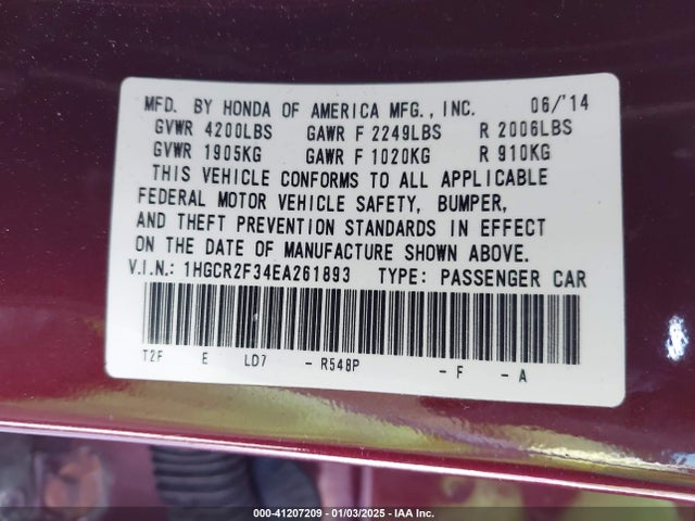 Honda ACCORD LX 2014 1HGCR2F34EA261893 Image 9