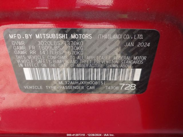 ML32AUHJXRH008151 Mitsubishi Mirage Es/le