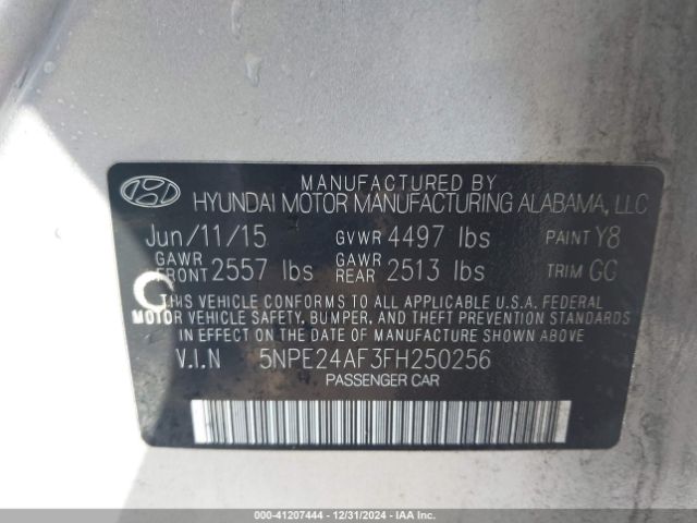 5NPE24AF3FH250256 Hyundai SONATA SE