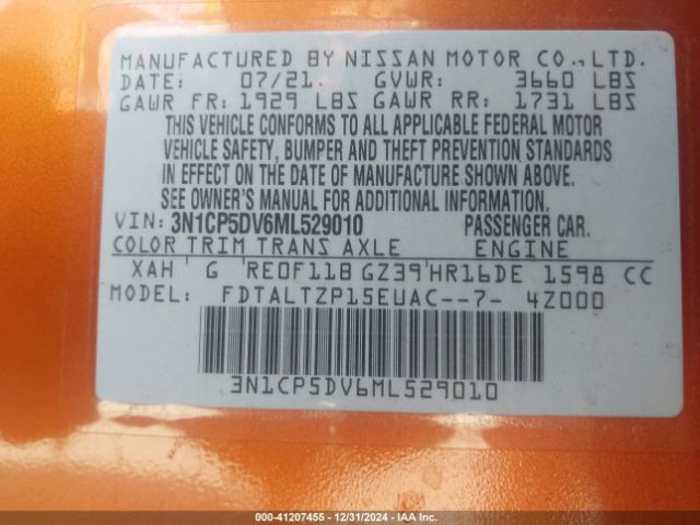 3N1CP5DV6ML529010 Nissan Kicks Sr Xtronic Cvt
