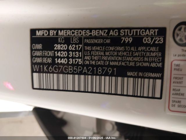 W1K6G7GB5PA218791 Mercedes-Benz S 580 4matic