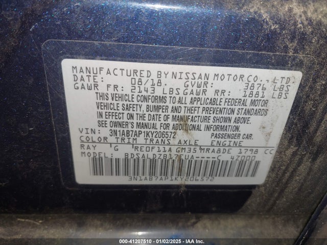 Nissan SENTRA SV 2019 3N1AB7AP1KY206572 Image 9