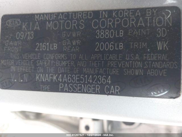 KNAFK4A63E5142364 KIA FORTE LX