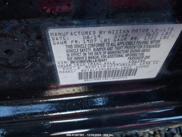 3N1CN8EV8LL810441 Nissan Versa Sv Xtronic Cvt