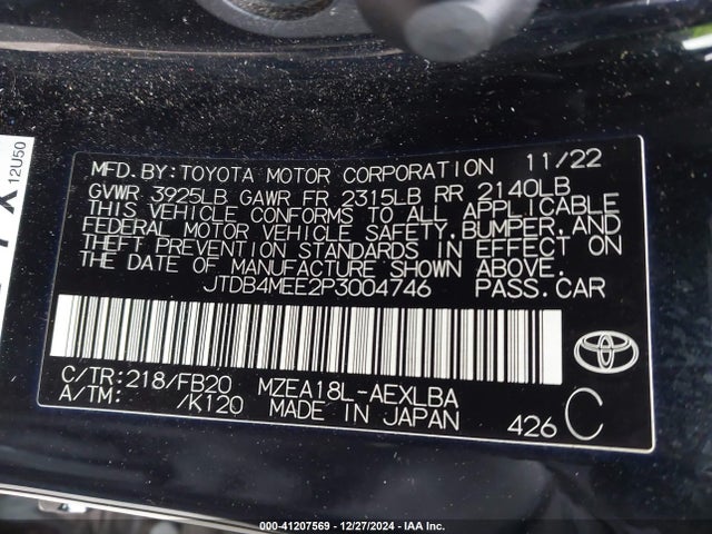 Toyota COROLLA LE 2023 JTDB4MEE2P3004746 Image 9