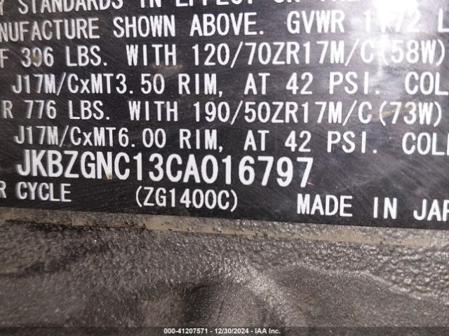 2012 KAWASAKI ZG1400 JKBZGNC13CA016797 Photo 9