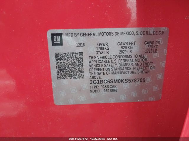3G1BC6SM0KS578705 Chevrolet CRUZE LS