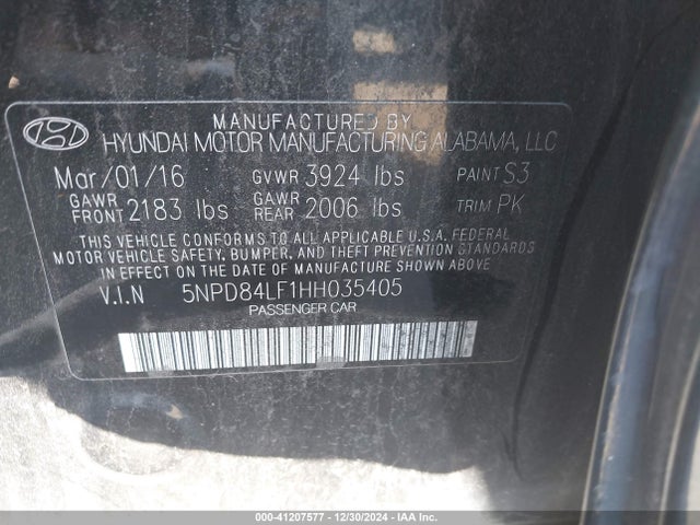 Hyundai Elantra Limited 2017 5NPD84LF1HH035405 Image 9