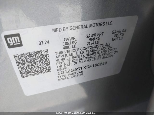1G1ZG5STXSF100249 Chevrolet Malibu Fwd Rs