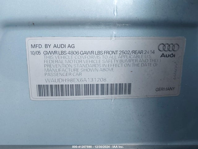 2006 AUDI A4 WAUDH98EX6A131208 Photo 8