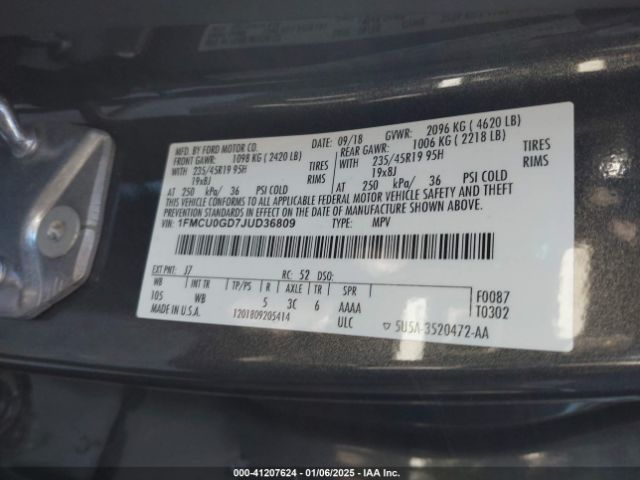 1FMCU0GD7JUD36809 Ford ESCAPE SE