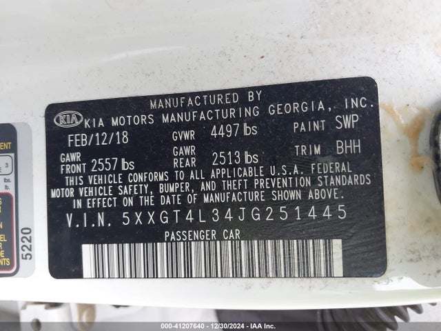 KIA Optima Lx 2018 5XXGT4L34JG251445 Image 9