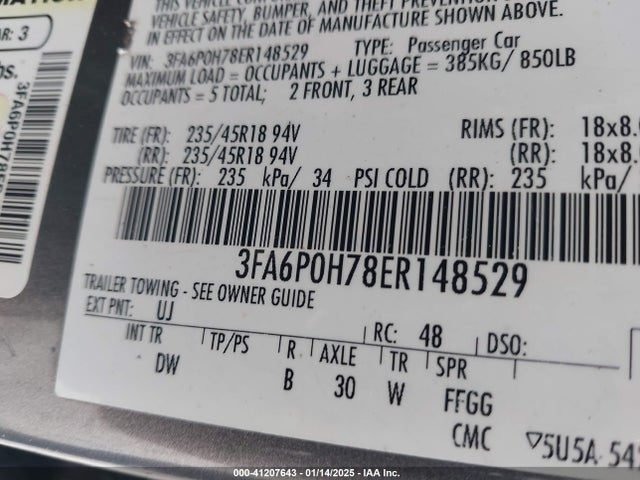 Ford FUSION SE 2014 3FA6P0H78ER148529 Image 9