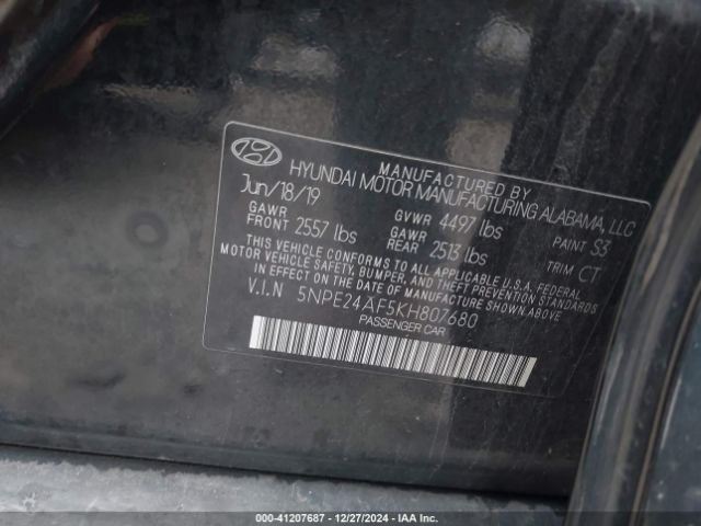 5NPE24AF5KH807680 Hyundai SONATA SE