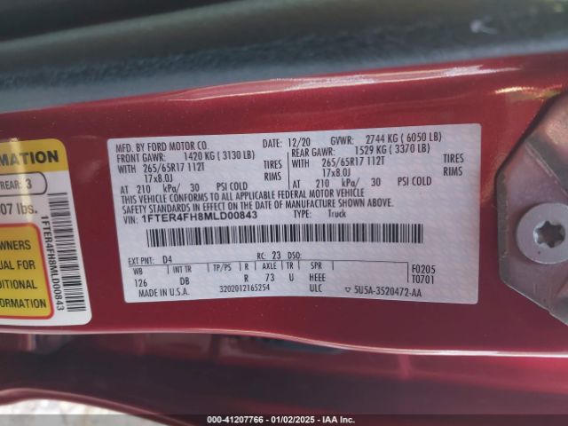 1FTER4FH8MLD00843 Ford Ranger Lariat
