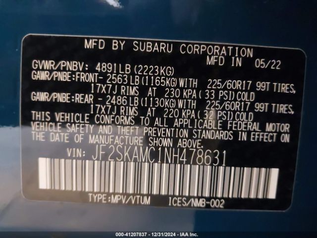 JF2SKAMC1NH478631 Subaru Forester Wilderness