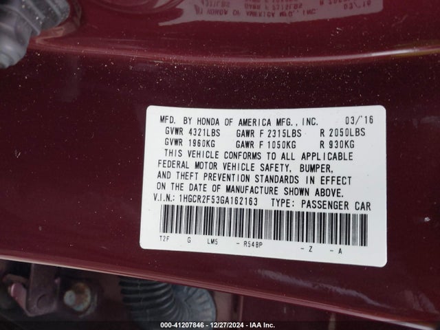 1HGCR2F53GA162163 Honda Accord Sport