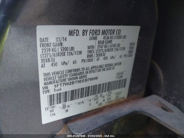 1FT7W2BT9EEB76698 Ford F-250 Lariat