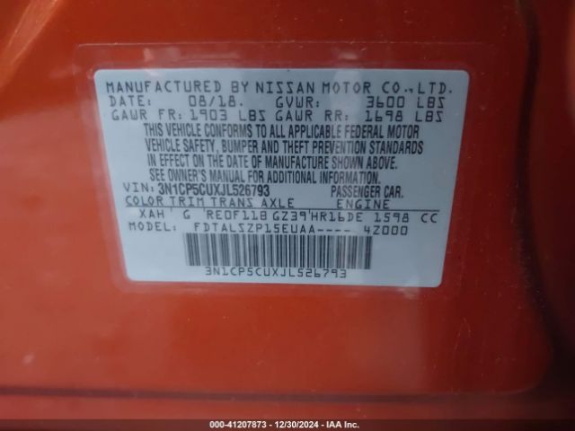 3N1CP5CUXJL526793 Nissan KICKS SV
