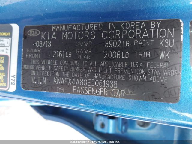 KNAFX4A80E5061938 KIA FORTE EX