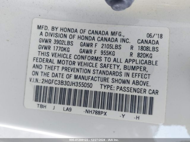 2HGFC3B30JH355050 Honda Civic Ex-t