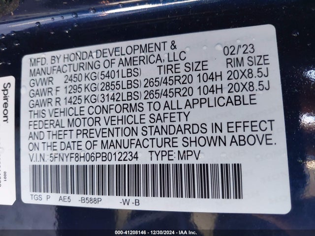 Honda Passport Awd Elite 2023 5FNYF8H06PB012234 Image 9