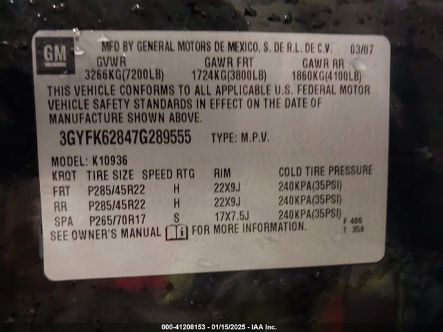 2007 CADILLAC ESCALADE EXT 3GYFK62847G289555 Photo 8