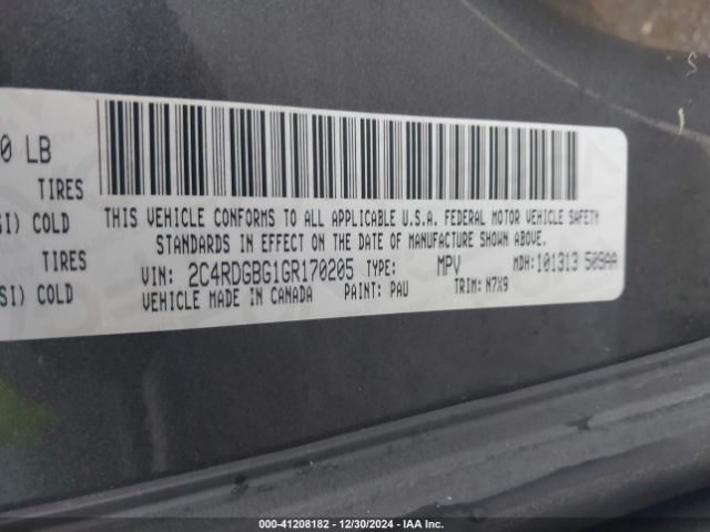 2C4RDGBG1GR170205 Dodge Grand Caravan Se Plus