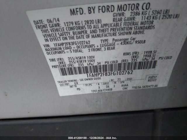 1FAHP2F83FG102762 Ford Taurus Limited