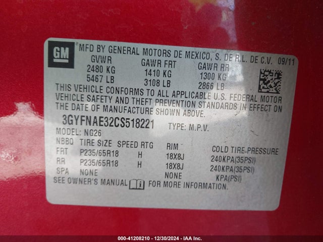 2012 CADILLAC SRX 3GYFNAE32CS518221 Photo 8