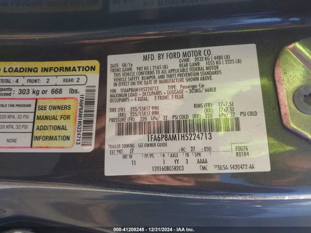 Ford Mustang 2017 1FA6P8AM1H5224713 Image 9